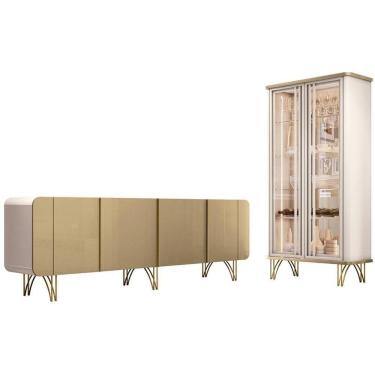 Imagem de Balcão Buffet Piacente Com Cristaleira Alvora Off/champanhe H01 - Mpozenato