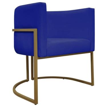 Imagem de Poltrona Decorativa Recepção Luna Base De Ferro Dourada - Azul-royal Corino