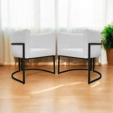 Imagem de Kit 2 Poltronas Recepção Luna Base De Ferro Preta - Branco Corino
