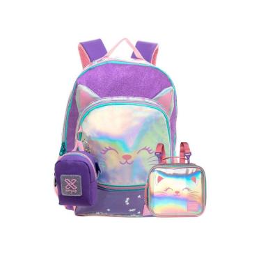 Imagem de Kit Escolar Mochila Costas+Lancheira Térmica Gatinho Glitter