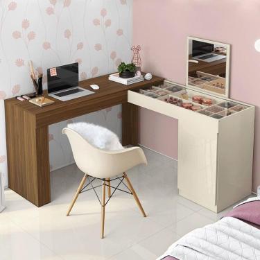 Imagem de Escrivaninha Canto Penteadeira Star Com Vidros De Correr Freijo/off White Freijo/off White