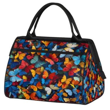 Imagem de Bolsa pequena para o fim de semana para mulheres, homens, borboletas, animais, colorida, dobrável, para viagem, bolsa de ginástica, Cor: 1, 15.2*8.3*11.6 inch