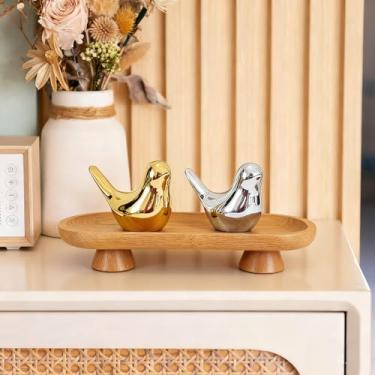 Imagem de Bandeja decorativa de madeira, organizador elegante para cosméticos, joias, perfume, vela, chave – Bandeja de madeira premium para banheiro, cozinha, bancada, vaso sanitário, pia (A)