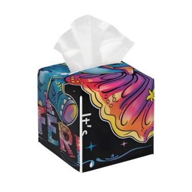 Imagem de Porta-lenços de couro quadrado à prova d'água autismo bonito elefante organizador de papel facial com cinto inferior cubo estojo de lenços para mesa, banheiro, escritório, mesa, carro, decorativo