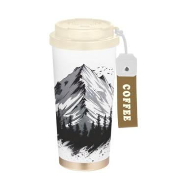 Imagem de SEHANY Caneca de viagem com paisagem de montanha em aquarela de 482 g, copos de café reutilizáveis revestidos de cerâmica com tampa à prova de vazamento, parede dupla, isolamento a vácuo, copo de café
