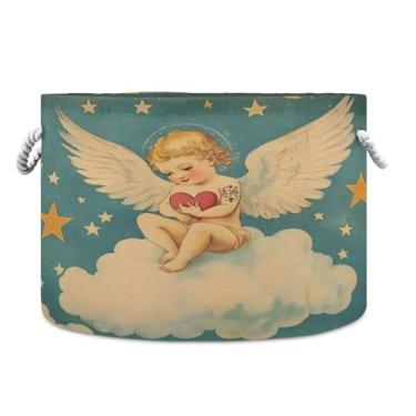 Imagem de SEHANY Cesto de armazenamento redondo grande com alça de corda, cesto de roupa suja de lona para armazenamento de cobertores, cesta de armazenamento infantil para quarto de banho, decoração de