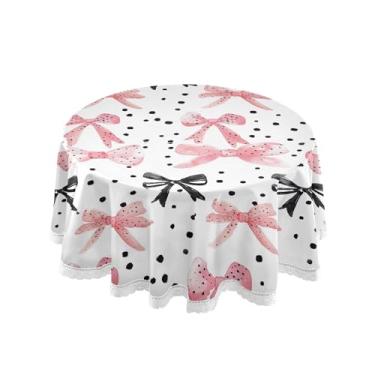 Imagem de SEHANY Toalha de mesa redonda com laço rosa de 152 cm, tecido lavável sem rugas, toalha de mesa decorativa de renda para restaurante, casamento, acampamento, festa de cinco de maio