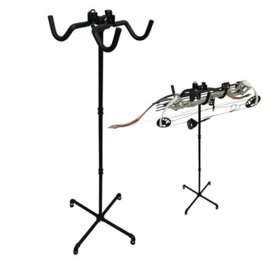 Imagem de IMCCSPTP Suporte de arco, dois ganchos acessórios para tiro com arco, suporte de arco recurvo tem 4 pés paralelos adequado para uso interno e externo, preto