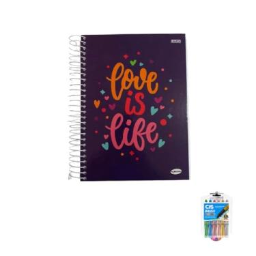 Imagem de Kit Caderno Femininos 20 Matérias 400 Folhas + Caneta Esferográfica e Marcador Artístico