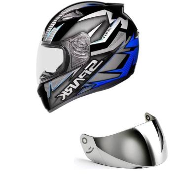 Imagem de Capacete Ebf New Spark Spot Preto e Azul Fosco Mais Viseira Prata-Masculino