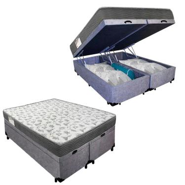 Imagem de Cama Box Baú Casal Bipartido Suede + Colchão De Espuma D33 - Sereneprime - 138cm Cinza