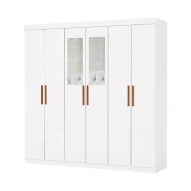Imagem de Guarda Roupa Casal Recife 6 Portas 2 Gavetas Com Espelho Carioca Moveis Branco