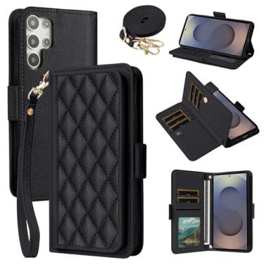 Imagem de Dibosom Capa carteira para Samsung Galaxy S24 FE 5G Argyle com alça de pulso/ombro compartimentos para cartões, porta-cartões de couro PU, suporte minimalista, capa de celular acolchoada para S 24 EF