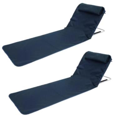 Imagem de Kit 2 Cadeira Reclinável Praia Espreguiçadeira 5 Niveis Azul - Têxtil 