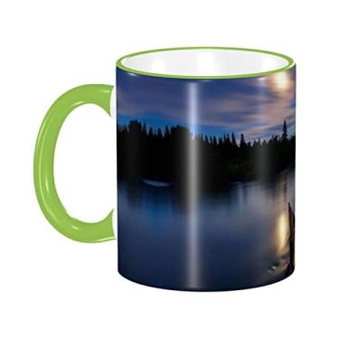 Imagem de Ourdovi Caneca de café expresso de cerâmica Moonlit Canoe Allagash River, caneca de cerâmica revestida DIY, para café, sopa, chá, leite, latte, cacau quente, colorido divertido 340 g.