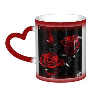 Imagem de Copo de café divertido rosa vermelha, copo de cerâmica sensível ao calor que muda de cor, 12 onças, para café/chá/leite/cacau, para adolescente/aniversário/festival/presentes