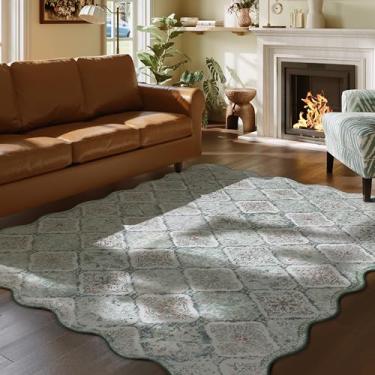 Imagem de Clemile Tapete Boho de 1,5 x 2,1 m, exclusivo recortado ultrafino, macio, lavável, antiderrapante, resistente a manchas, leve, para sala de estar, quarto, sala de jantar, escritório (verde claro)