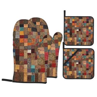Imagem de Conjunto de luvas para assar cozinha estilo africano com suportes de tampa, luvas de forno resistentes ao calor para manusear panelas quentes, grelhar, churrascos, kit de 4 peças.