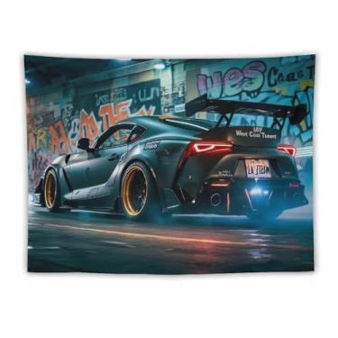 Imagem de HouLaiZhe Tapeçaria de carro Jdm Modificação de carro extrema velocidade esportes pendurar na parede quarto decoração de casa tapeçarias estética piquenique decoração de parede arte de parede para