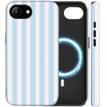 Imagem de Amzfield Capa para iPhone 16e compatível com Magsafe Cute Striped Aesthetic Magnetic Design Women Girls Fall Chic Girly Pretty Dual Layer Hybrid Protection Elegant Case para iPhone 16 e, azul