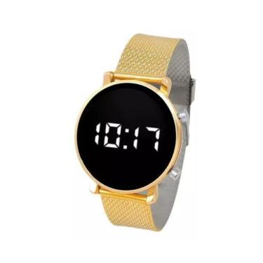 Imagem de Relógio Feminino Digital  Redondo Dourado Barato - SAN