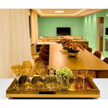 Imagem de Bandeja Grande Espelho Dourado 60x30 Luxo Mesa Sala Jantar - Inova Dec