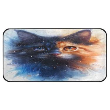 Imagem de STAYTOP Céu estrelado gato preto tapetes de cozinha 39 × 20 pol, antiderrapante, lavável, tapetes acolchoados, poliéster antifadiga, conforto, alpendre, tapete para varanda, tapete para decoração de