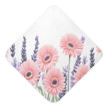 Imagem de Burbuja Daisies Toalha de banho de lavanda para bebês - Toalha com capuz de musselina macia e absorvente para recém-nascidos, 76 x 76 cm