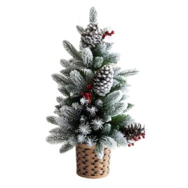 Imagem de Árvore de Natal de mesa de 60 cm com enfeite de pinha, árvore de Natal para decoração de festas de fim de ano, planta artificial