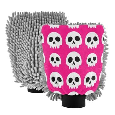 Imagem de STAYTOP Luvas de lavagem de carro de caveira fofas, 2 peças, luvas de microfibra de chenille, sem arranhões, panos de esponja de lavagem ultra absorventes para carros, limpeza doméstica - G