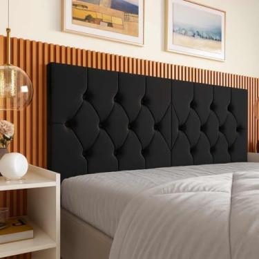 Imagem de Cabeceira Casal Suspensa Cama Box Estofada 1,40 cm Capitone Suede - (Dormitório fixação na parede)(Preto)
