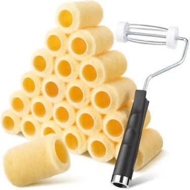Imagem de Lanties 25 peças de mini rolo de pintura de 10 cm com kit de moldura de rolo 3/8 polegadas capas de tinta de poliéster para guarnições de pintura, bordas, cantos, pequenas áreas