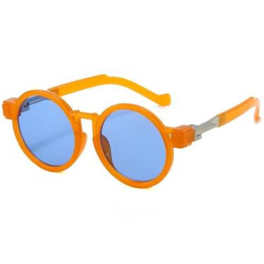 Imagem de Óculos de Sol Redondos Estilo Punk Feminino UV400 Masculino com Lentes Degradê Transparentes para Esportes ao Ar Livre, Corrida e Ciclismo, Laranja e Azul