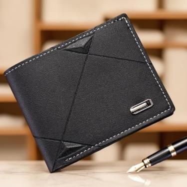 Imagem de Carteira masculina com detalhe de metal, fina, dobrável, porta-cartões de crédito e dinheiro, Preto, Moda, casual, negócios, uso diário