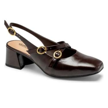 Imagem de Scarpin Dakota Feminino Sapato Fivelas Salto Bloco D0081 Cor:Ristretto