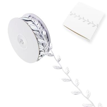 Imagem de Vignor Fita de folhas em rolo de tecido vinhas renda corda de acabamento para embrulho de presente de Natal, decoração de festa, artesanato faça você mesmo (22 metros de prata de folha pequena)