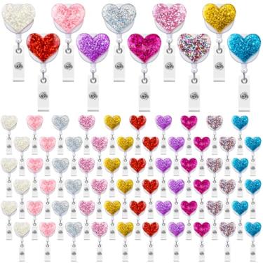 Imagem de Geyoga 70 peças de carretel de crachá retrátil de coração brilhante para mulheres enfermeiras e coloridas, molinete de crachá com jacaré para professores, escritório, lembrancinhas, presentes