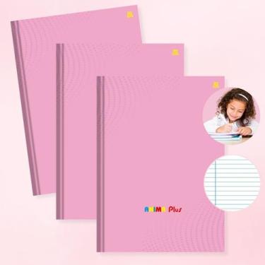 Imagem de Kit 3un Caderno Brochura Tons Pasteis Rosa ou Lilás Capa Dura Grande c