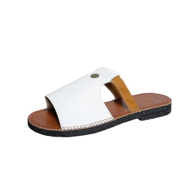 Imagem de Chinelos femininos com bico redondo cor sólida casual praia primavera verão versátil UE 36-43 Reino Unido 3,5-7 EUA 5,5-9 comprimento do pé 23-26,7 cm, Branco, 39