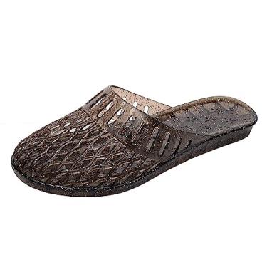 Imagem de OMGard Sapatos femininos gelatinosos, sandálias brancas com glitter, sapatilhas, sem cadarço, verão, praia, chinelos transparentes, fechados, macios, Preto, 36