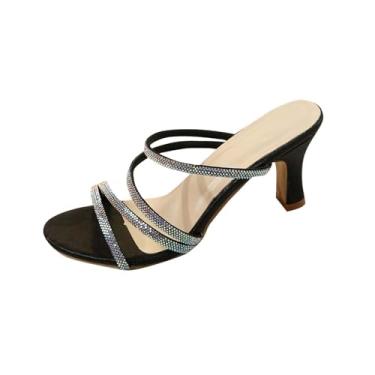 Imagem de Sandálias femininas de salto alto de bico redondo para uso casual e versátil primavera verão confortável lazer ao ar livre sem caixa de sapatos, Preto, 34