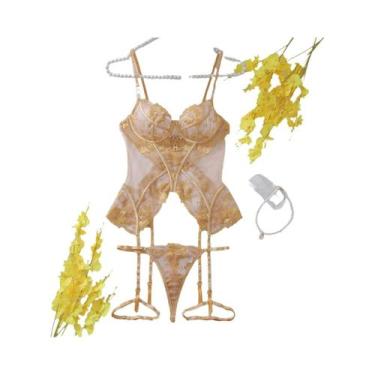 Imagem de Conjunto De Lingerie Feminina Sensual Floral Transparente De Renda Com