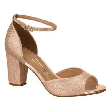 Imagem de Sandália Feminina Salto Quadrado Tela Shine Ouro Rosado Vizzano 6262.406-Feminino