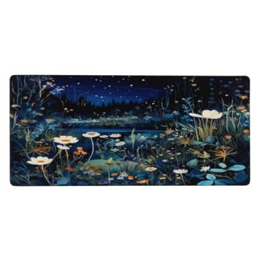 Imagem de Tapete de rato com flores grandes, bonito, à prova d'água, para computador, estendido, tapete protetor de mesa, base de borracha antiderrapante, para escritório, computador, teclado, laptop e mesa de