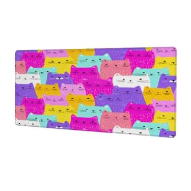Imagem de Tapete de rato grande com desenho animado de gato à prova d'água para computador estendido tapete protetor de mesa tapete de borracha antiderrapante para escritório, computador, teclado, laptop e mesa