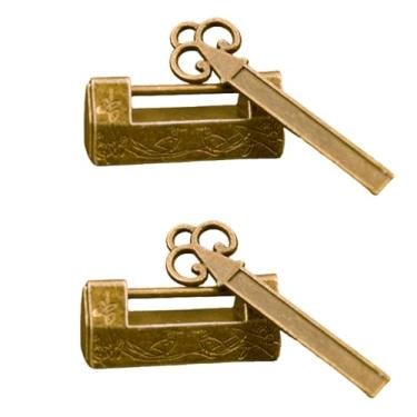 Imagem de Conjunto de cadeado e chave chinês vintage – 2 peças de cadeado antigo de liga de zinco com design floral de pássaro cadeado retrô para caixas de madeira, caixa de joias, gaveta de móveis e armários