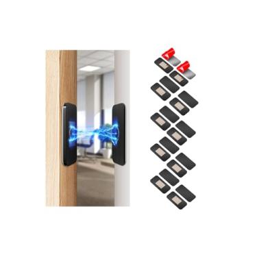 Imagem de Pacote com 10 travas de porta magnéticas pretas, ímãs de porta de armário ultrafinos, ímãs de gaveta adesivos para ficar fechado, trava de armário de aço inoxidável fácil de instalar com fita dupla