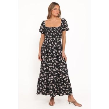 Imagem de Petal & Pup Vestido feminino Cecelia-manga bufante-Maxi-vestido preto floral, Floral preto, M