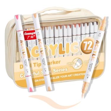 Imagem de kander Marcadores de tinta acrílica de ponta dupla de 72 cores — Conjunto de canetas de pincel extrafino e macio com fluxo direto de tinta para esboçar, detalhar, colorir em madeira, tela, pedra