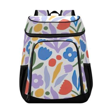 Imagem de Mochila térmica de flores coloridas, 36 latas, grande capacidade, para almoço, piquenique, viagem, acampamento, caminhada